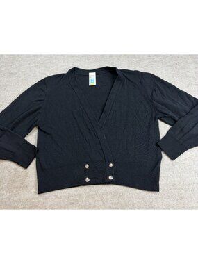 St. Michael Womens Sweater M / L Black Solid Cardigan Wool Vintage Made in UK